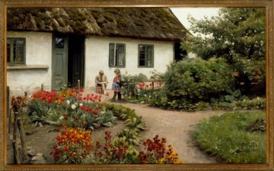 Reading Hour in the Flower Garden by Peder Monsted